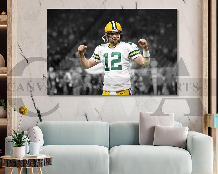 Aaron Rodgers Black & White Canvas Art American Football Canvas Wall Art