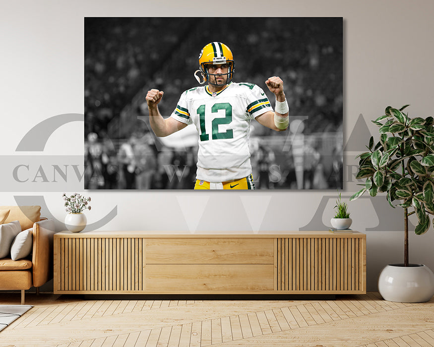 Aaron Rodgers Black & White Canvas Art American Football Canvas Wall Art