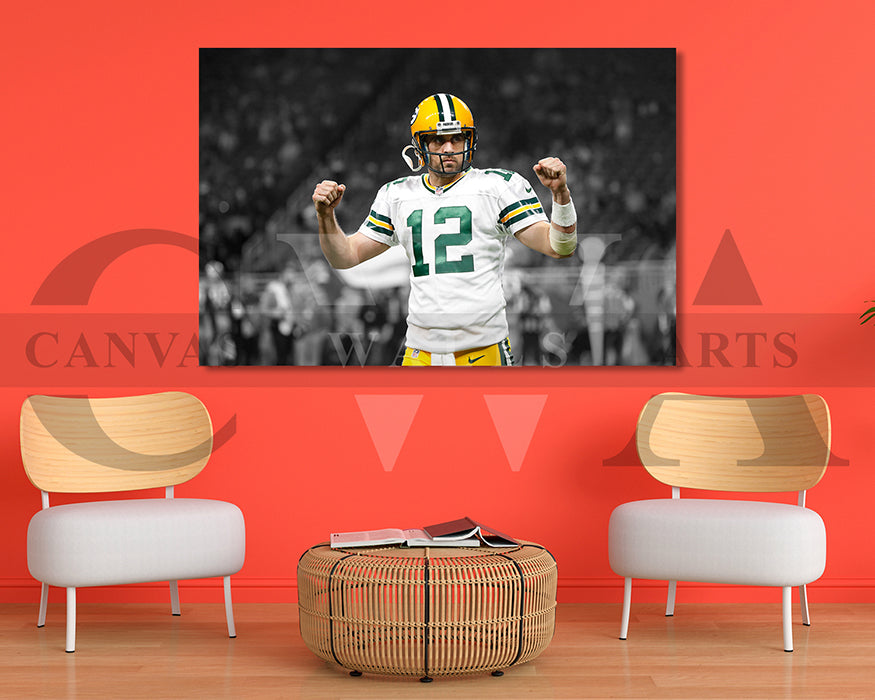 Aaron Rodgers Black & White Canvas Art American Football Canvas Wall Art