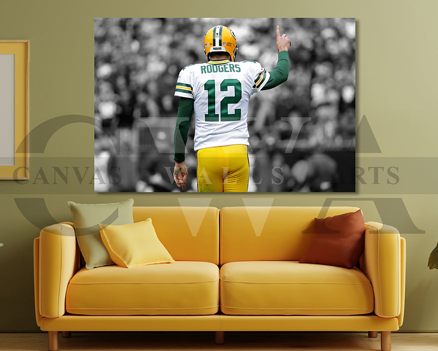 Aaron Rodgers Black & White Canvas Art American Football Canvas Wall Art