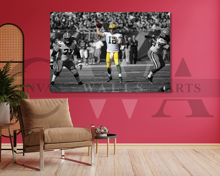 Aaron Rodgers Black & White Canvas Art American Football Canvas Wall Art