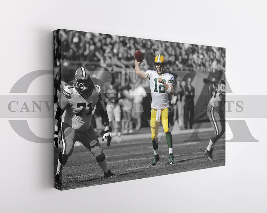 Aaron Rodgers Black & White Canvas Art American Football Canvas Wall Art