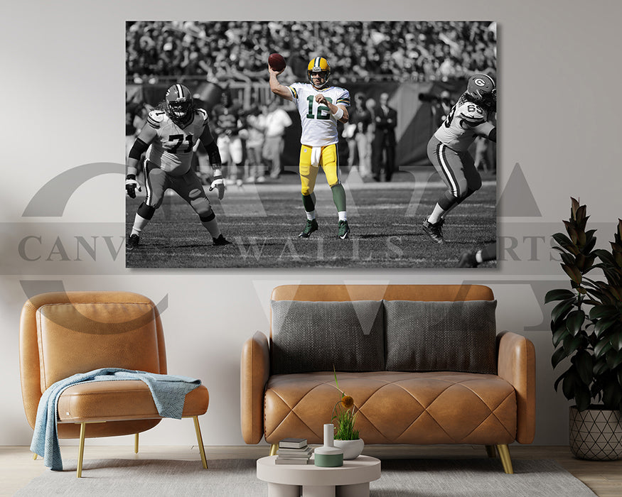 Aaron Rodgers Black & White Canvas Art American Football Canvas Wall Art