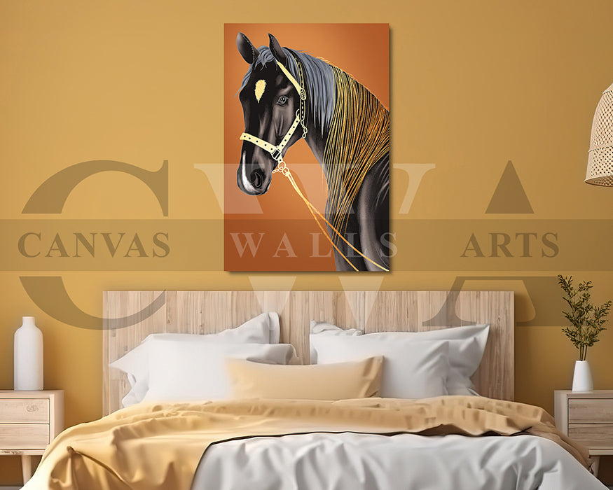 Abstract Black Horse Canvas Wall Art