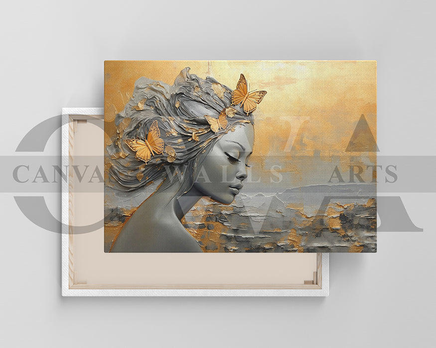 Abstract Flower Head Butterfly Woman Canvas Wall Art