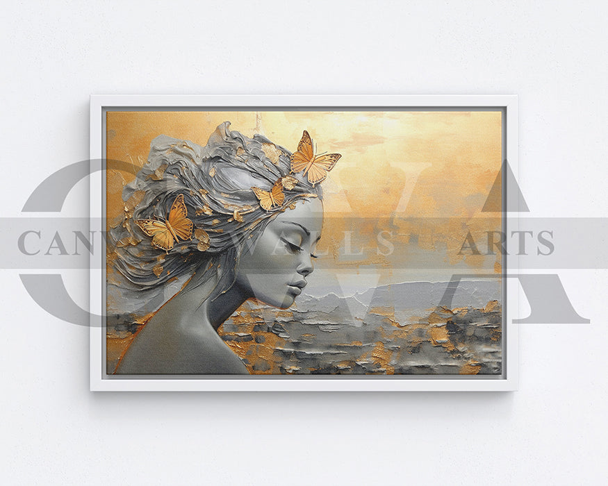 Abstract Flower Head Butterfly Woman Canvas Wall Art