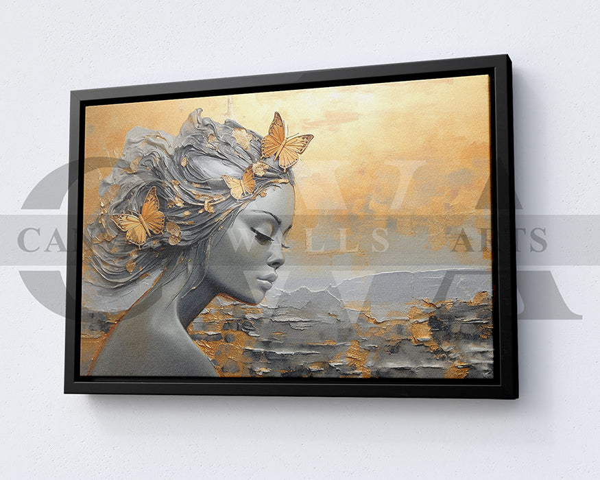 Abstract Flower Head Butterfly Woman Canvas Wall Art