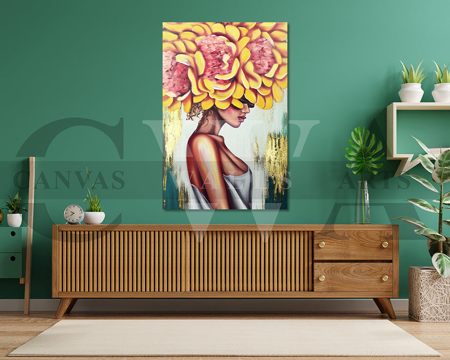 Abstract Flower Head Woman Canvas Wall Art
