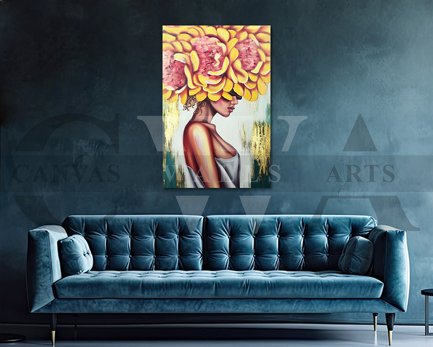 Abstract Flower Head Woman Canvas Wall Art