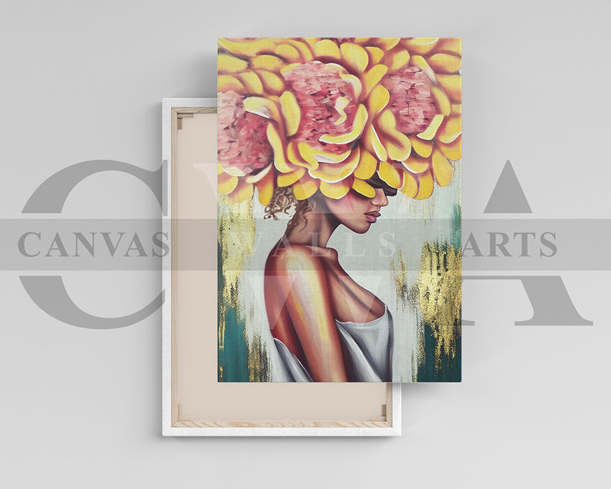 Abstract Flower Head Woman Canvas Wall Art