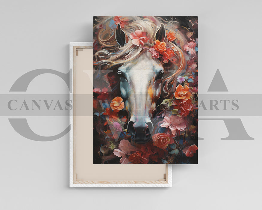 Abstract Flowers Horse Canvas Wall Art