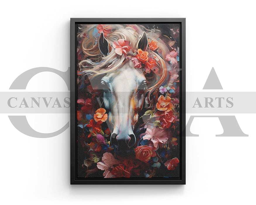 Abstract Flowers Horse Canvas Wall Art