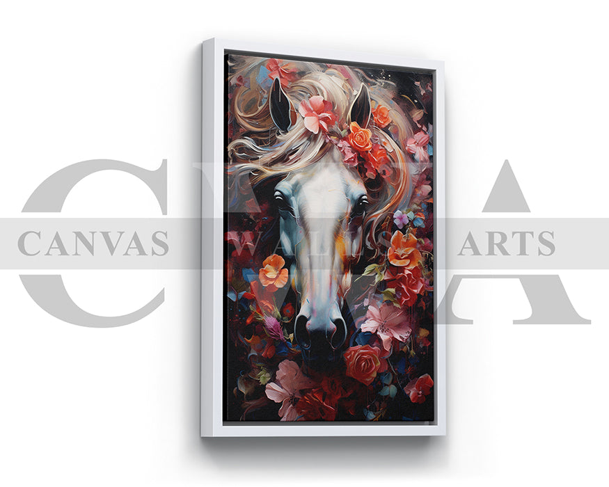 Abstract Flowers Horse Canvas Wall Art