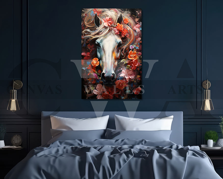 Abstract Flowers Horse Canvas Wall Art