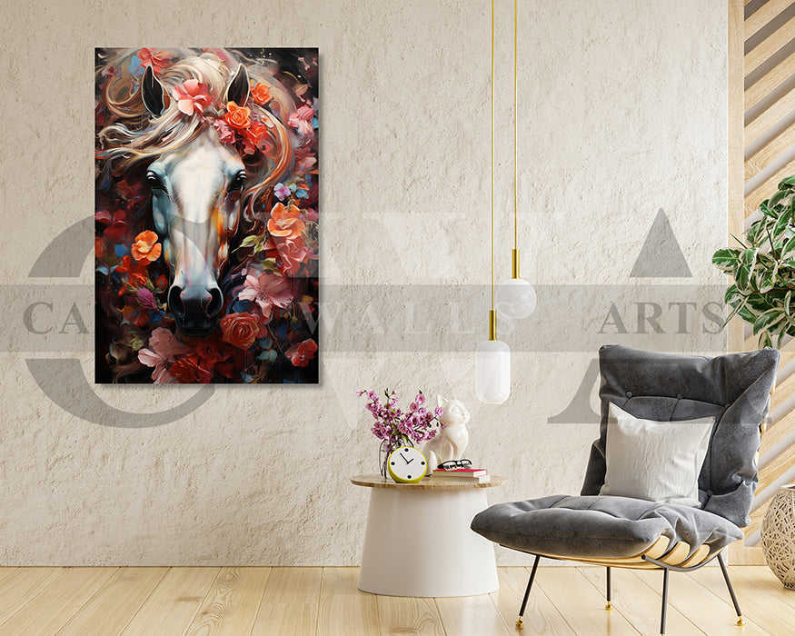 Abstract Flowers Horse Canvas Wall Art