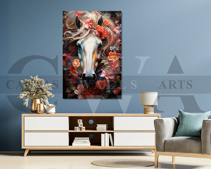 Abstract Flowers Horse Canvas Wall Art
