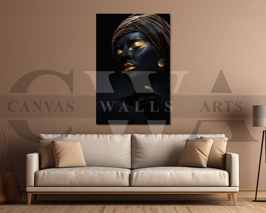 African Black and Gold Woman Canvas Print