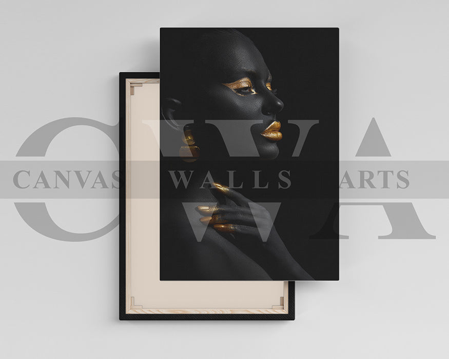 African Black and Gold Woman Canvas Wall Art