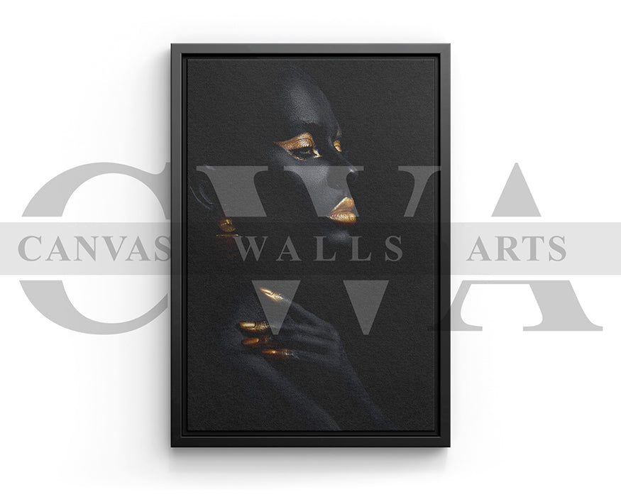 African Black and Gold Woman Canvas Wall Art