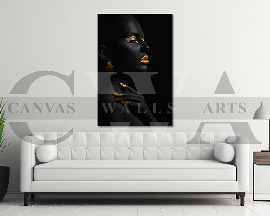 African Black and Gold Woman Canvas Wall Art
