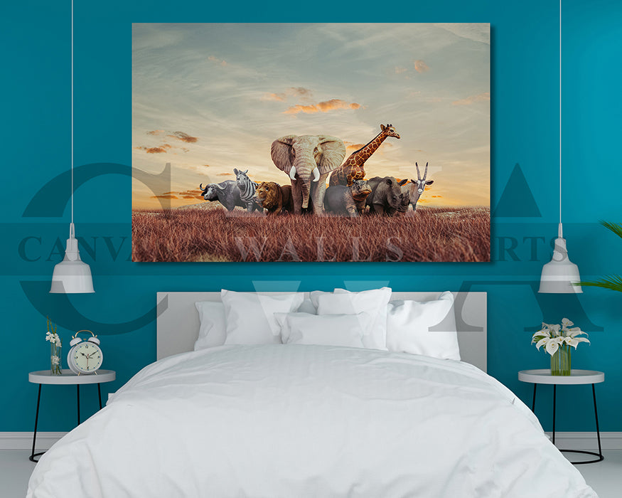 African Safari Animals Canvas Wall Art Animal Poster Print