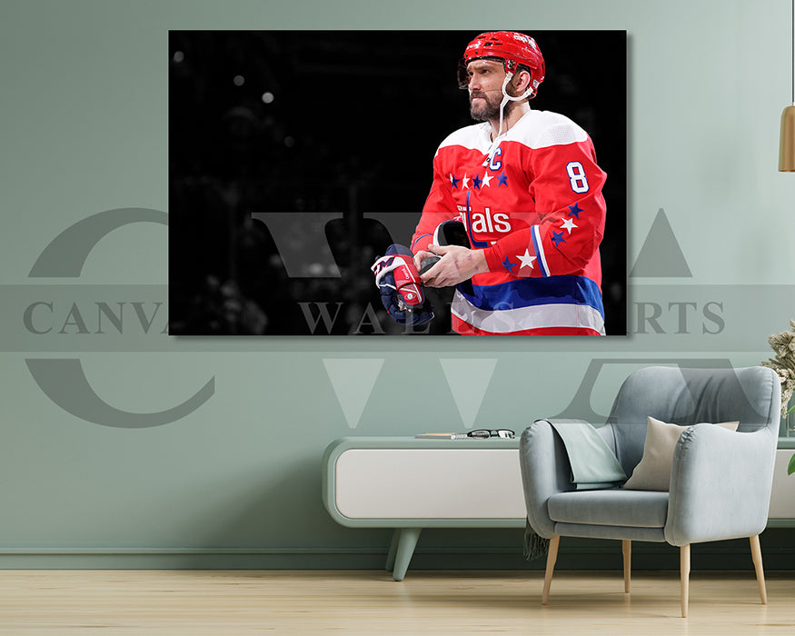 Alexander Ovechkin Black & White Canvas Art Ice hockey Canvas Wall Art