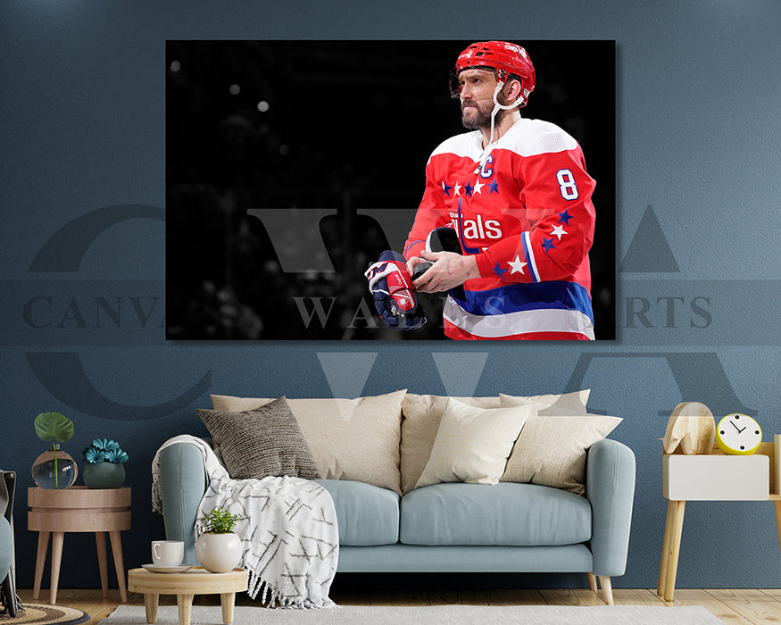 Alexander Ovechkin Black & White Canvas Art Ice hockey Canvas Wall Art
