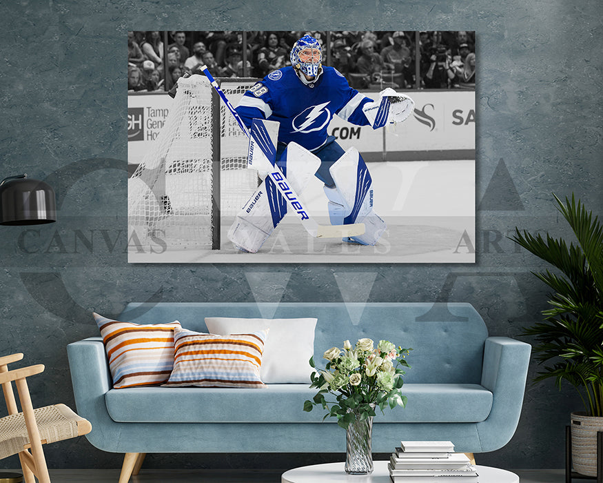 Andrei Vasilevskiy Black & White Canvas Art Ice hockey Canvas Wall Art