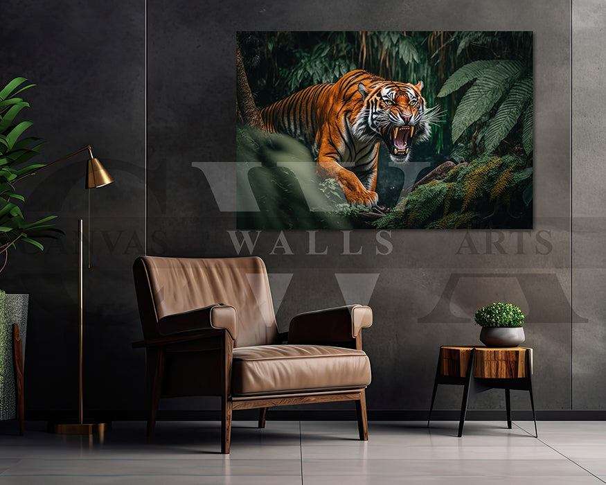 Angry Tiger Canvas Wall Art Animal Poster Print