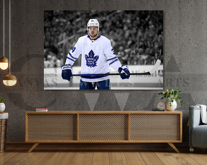 Auston Matthews Black & White Canvas Art Ice hockey Canvas Wall Art