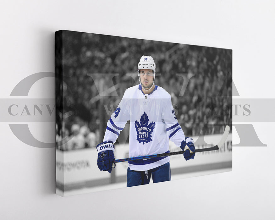 Auston Matthews Black & White Canvas Art Ice hockey Canvas Wall Art