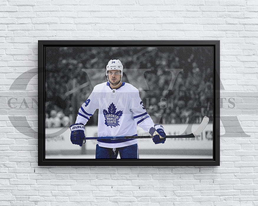 Auston Matthews Black & White Canvas Art Ice hockey Canvas Wall Art