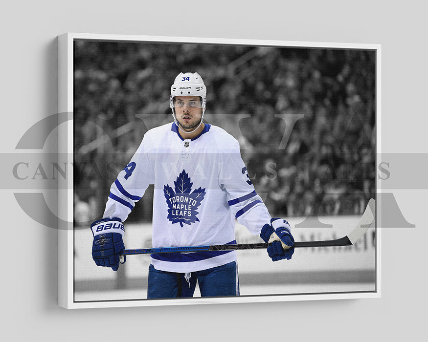 Auston Matthews Black & White Canvas Art Ice hockey Canvas Wall Art