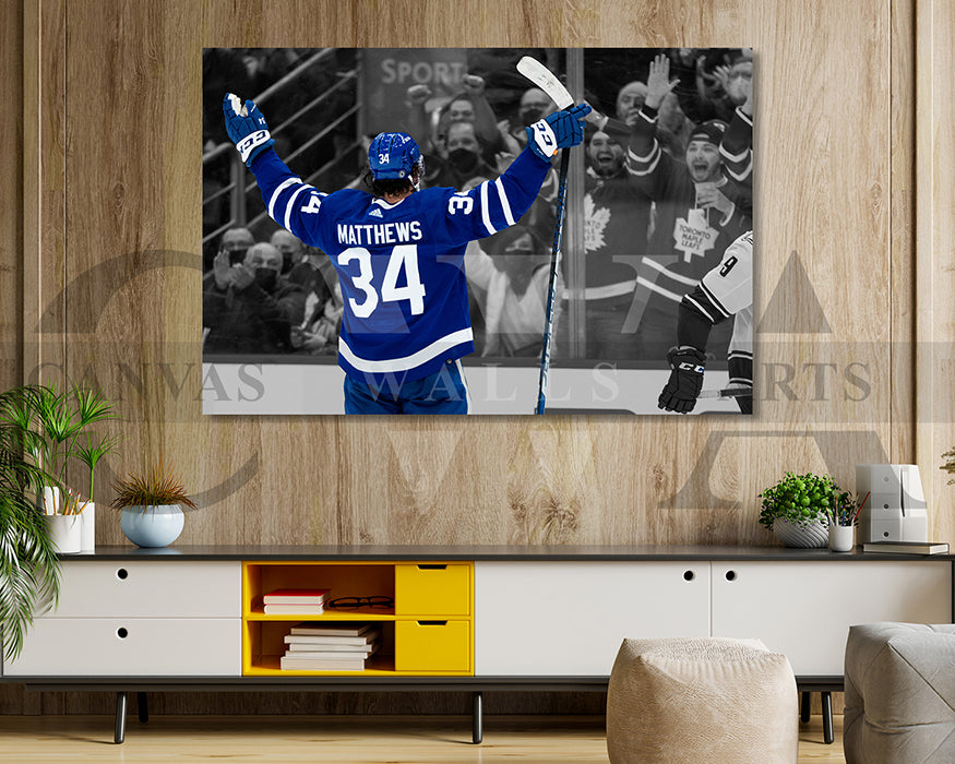 Auston Matthews Black & White Canvas Art Ice hockey Canvas Wall Art