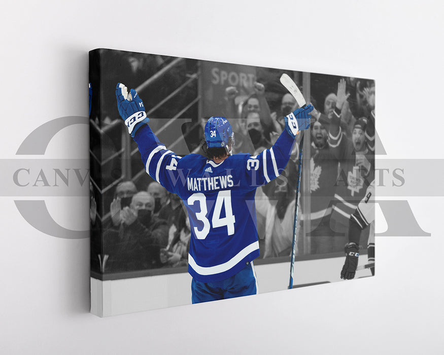 Auston Matthews Black & White Canvas Art Ice hockey Canvas Wall Art