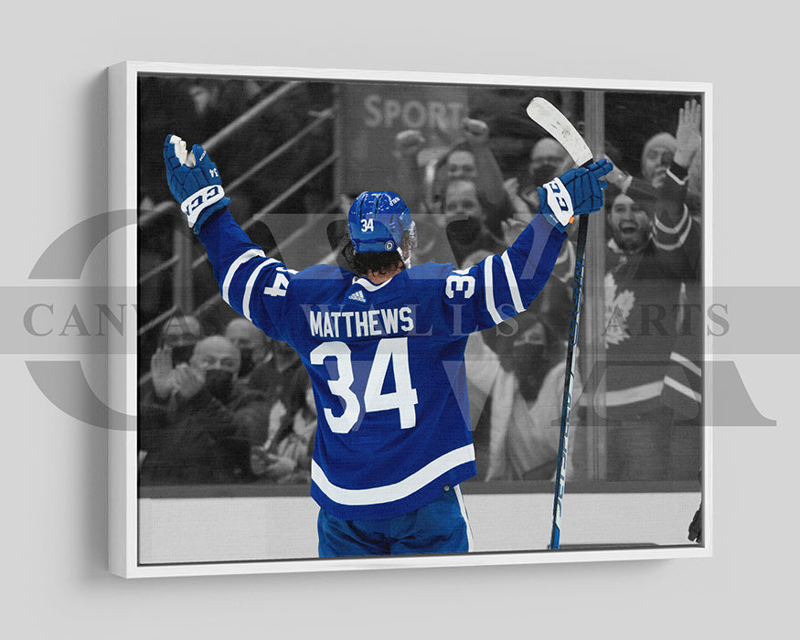 Auston Matthews Black & White Canvas Art Ice hockey Canvas Wall Art