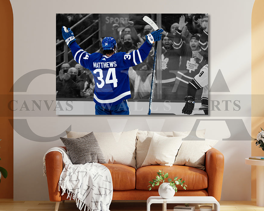 Auston Matthews Black & White Canvas Art Ice hockey Canvas Wall Art