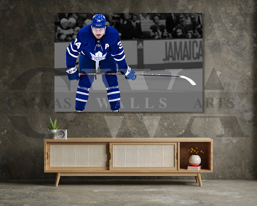 Auston Matthews Black & White Canvas Art Ice hockey Canvas Wall Art