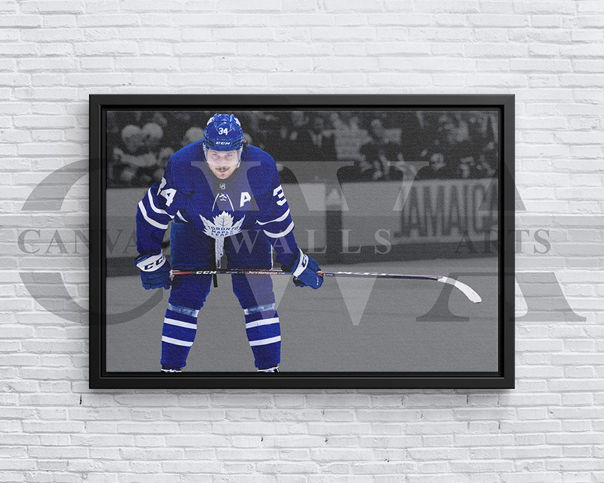 Auston Matthews Black & White Canvas Art Ice hockey Canvas Wall Art
