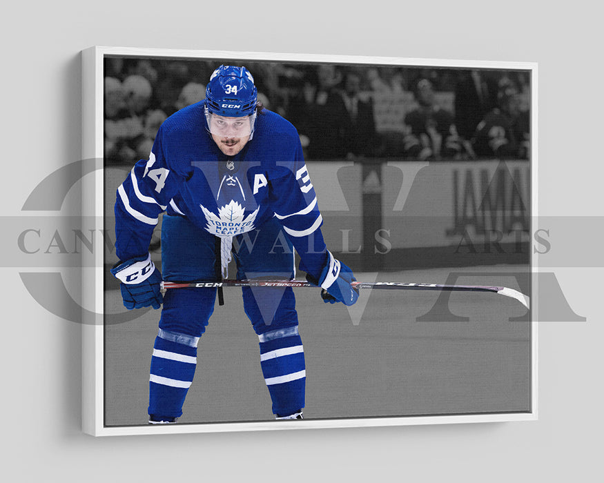 Auston Matthews Black & White Canvas Art Ice hockey Canvas Wall Art