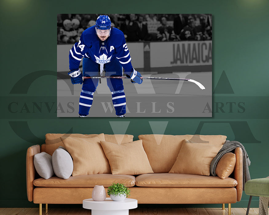 Auston Matthews Black & White Canvas Art Ice hockey Canvas Wall Art