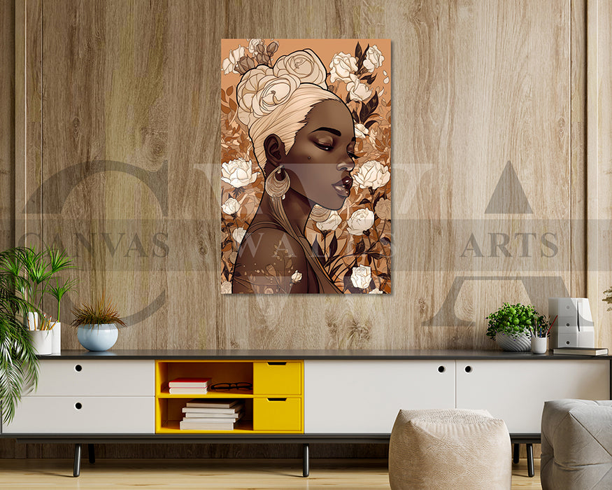 Beautiful African American Woman Flowers Canvas Wall Art