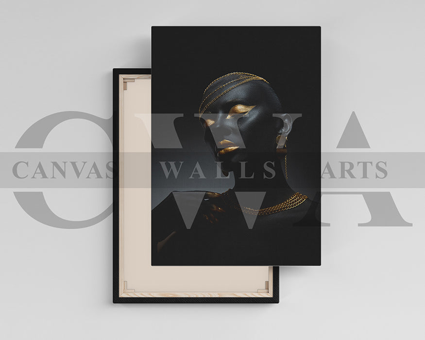 Beautiful African Black and Gold Woman Canvas Wall Art