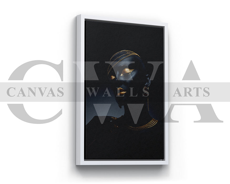 Beautiful African Black and Gold Woman Canvas Wall Art