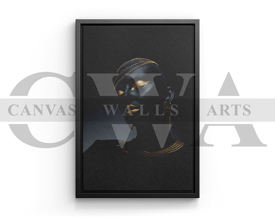 Beautiful African Black and Gold Woman Canvas Wall Art