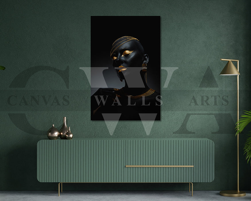 Beautiful African Black and Gold Woman Canvas Wall Art