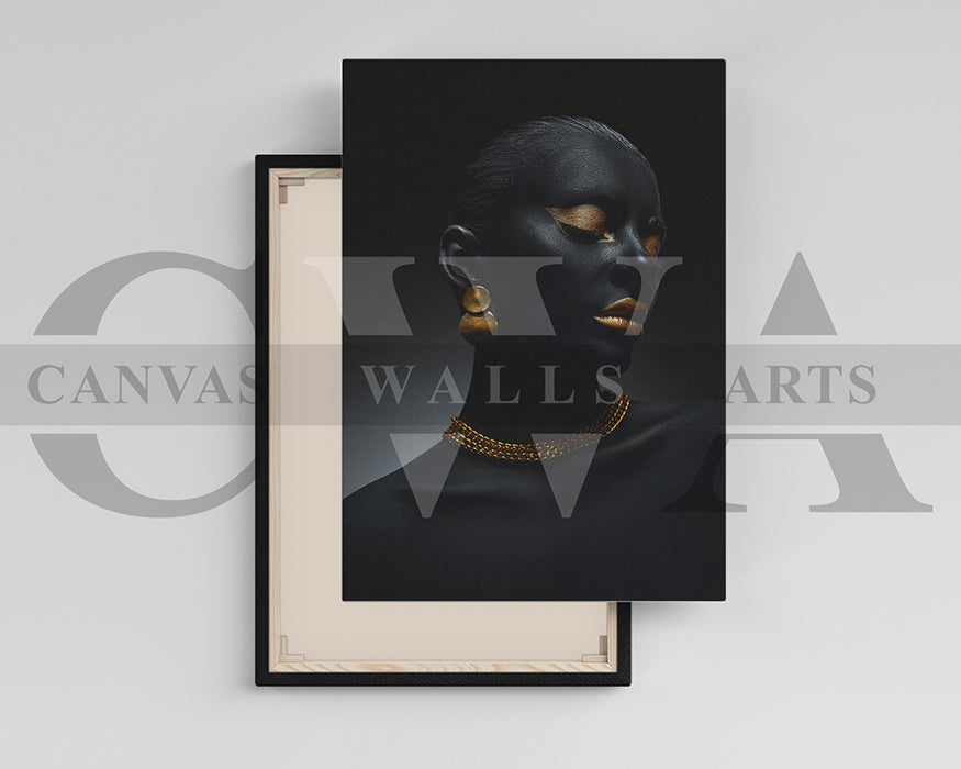 Beautiful Black and Gold Woman Canvas Frame Ready To Hang