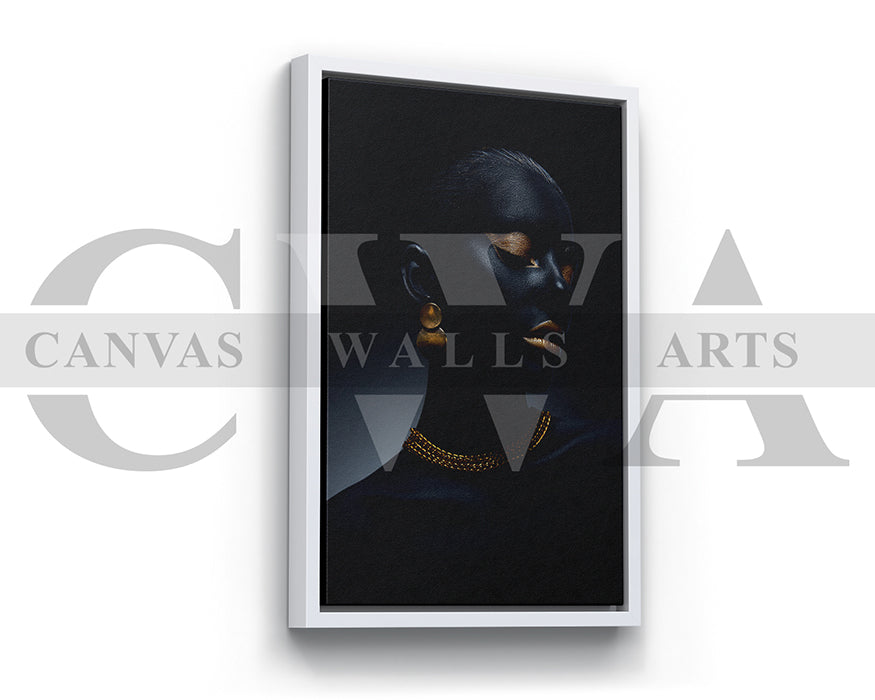 Beautiful Black and Gold Woman Canvas Frame Ready To Hang