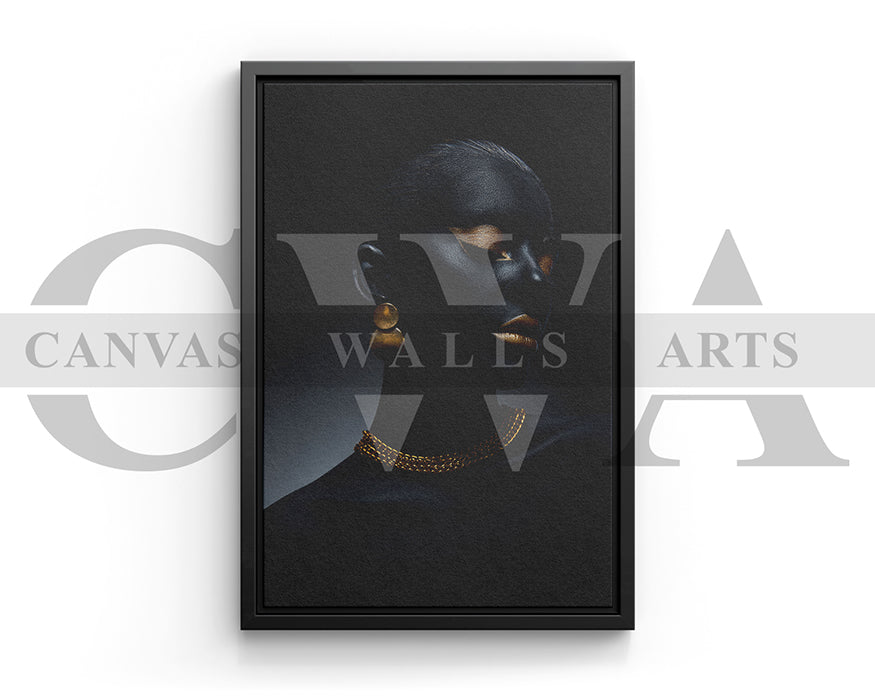 Beautiful Black and Gold Woman Canvas Frame Ready To Hang