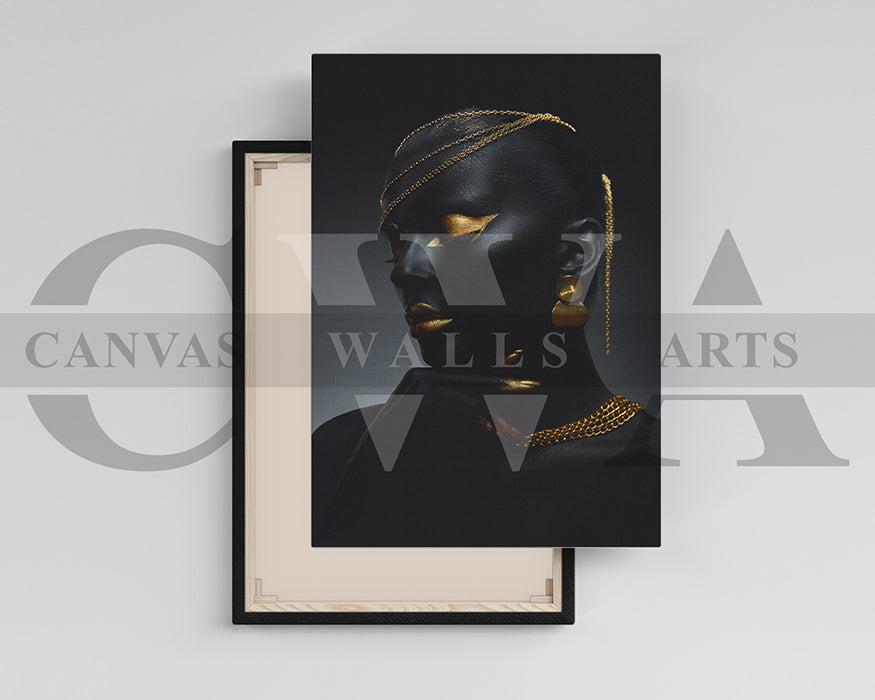Beautiful Black and Gold Woman Canvas Wall Art